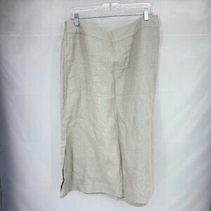 Soft Surroundings Women XL Linen A Line Skirt Beige Stretch Waist Side Slits